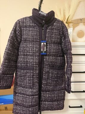 Bernardo Mixed Media Tweed Puffer Coat – NWT | Size Large | Purple